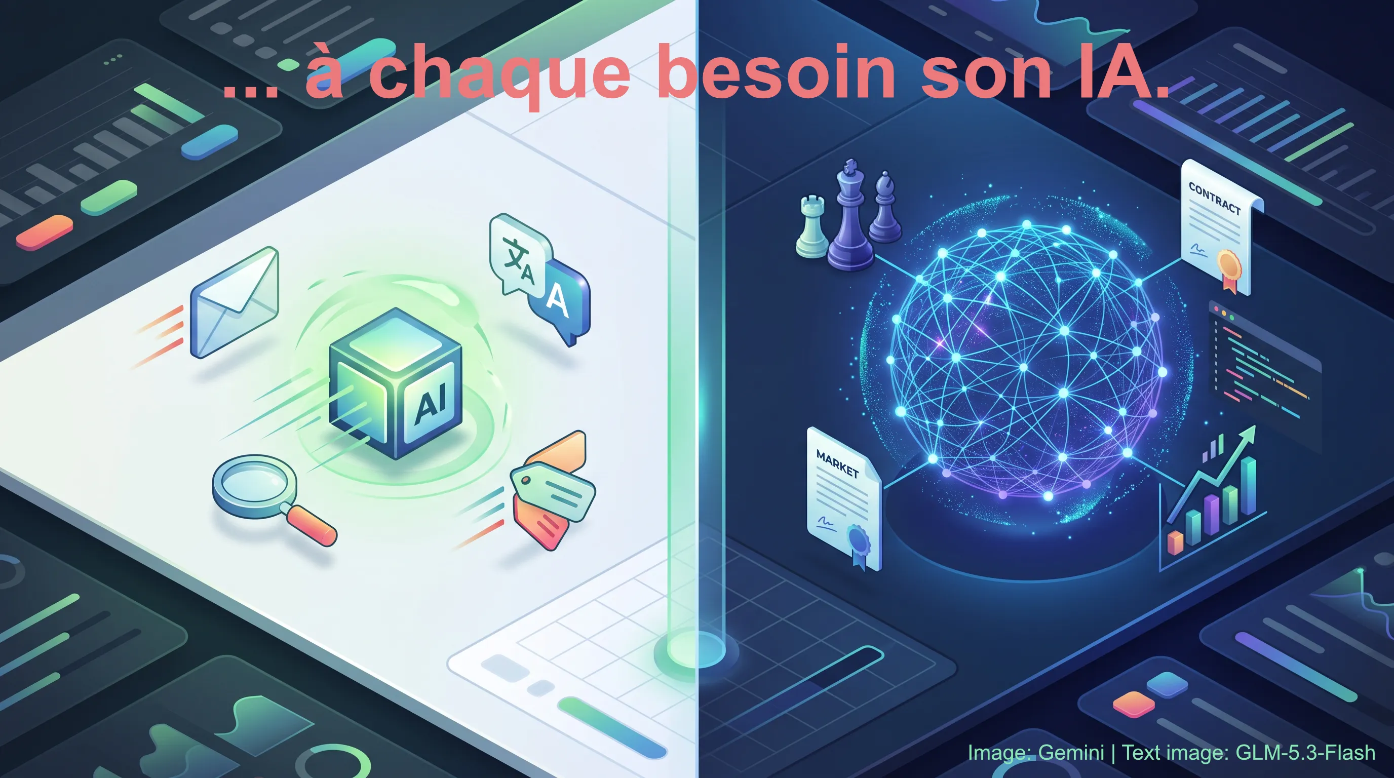 Comparaison entre un mod&egrave;le d'IA l&eacute;ger et rapide pour les t&acirc;ches simples, et un mod&egrave;le de raisonnement puissant pour les probl&egrave;mes complexes